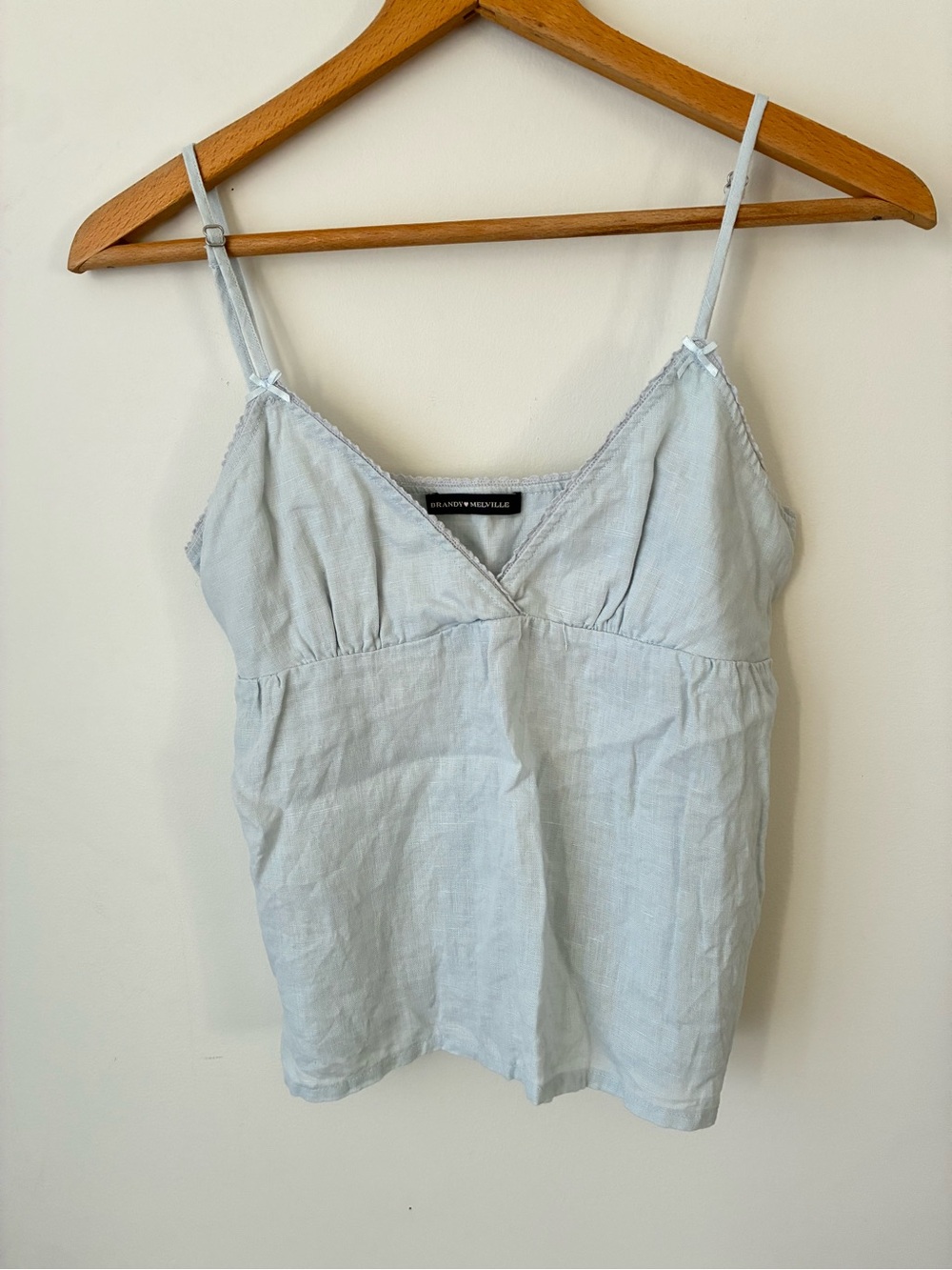 Brandy Melville Top Women’s XS Light Blue 100% Linen Babydoll Tie Back